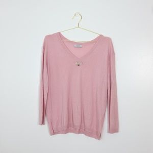 Women's Pink Cashmere V-Neck Sweater w Tassels X-Small
